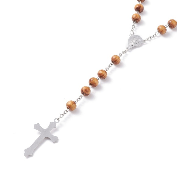 Pine Wood Catholic Traditional Rosary Beads - Picture 3 of 5